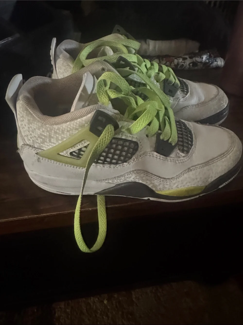 Jordan Kids White and Neon Green Lace-Up Sneakers